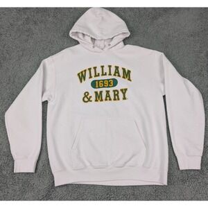 William & Mary 1693 Fleece Hoodie Men's M White Pullover *Stains Read